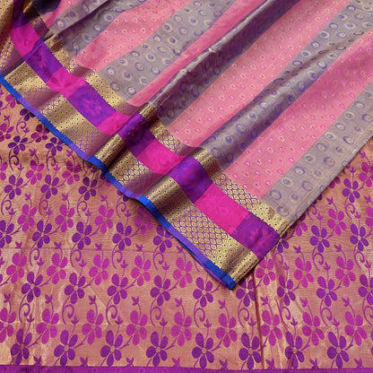 Vintage Kanjivaram Silk Saree Multi Pure Silk Zari Fabric Indian Handwoven 5Yd Craft Material Dressmaking Textile