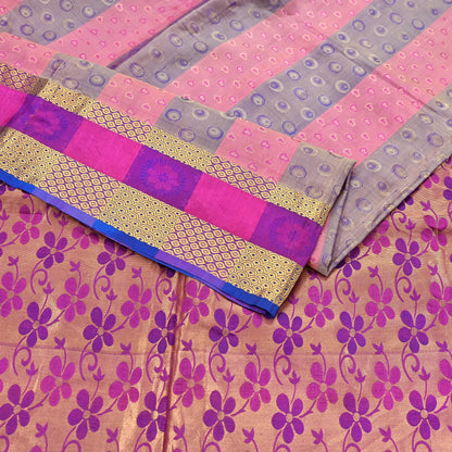Vintage Kanjivaram Silk Saree Multi Pure Silk Zari Fabric Indian Handwoven 5Yd Craft Material Dressmaking Textile