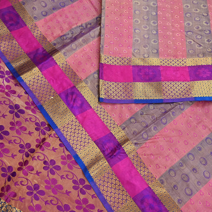 Vintage Kanjivaram Silk Saree Multi Pure Silk Zari Fabric Indian Handwoven 5Yd Craft Material Dressmaking Textile