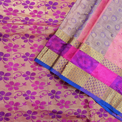 Vintage Kanjivaram Silk Saree Multi Pure Silk Zari Fabric Indian Handwoven 5Yd Craft Material Dressmaking Textile