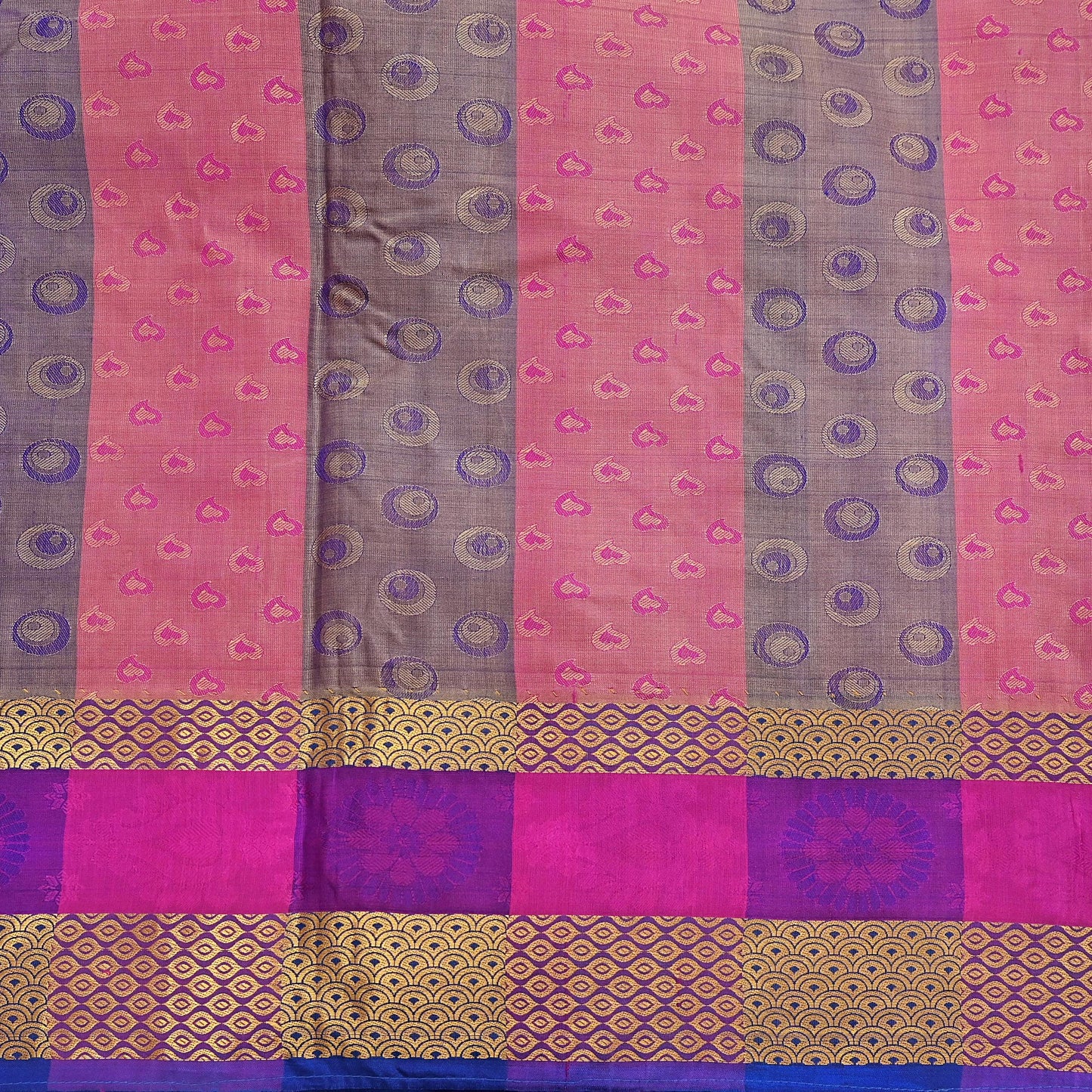 Vintage Kanjivaram Silk Saree Multi Pure Silk Zari Fabric Indian Handwoven 5Yd Craft Material Dressmaking Textile