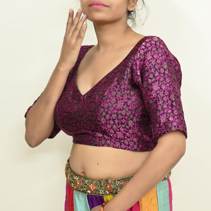 Indian Black Pure Silk Brocade Blouse Handwoven Padded Crop Top Party Wear Bollywood Blouse Festive Saree Top Designer Ethnic Wear