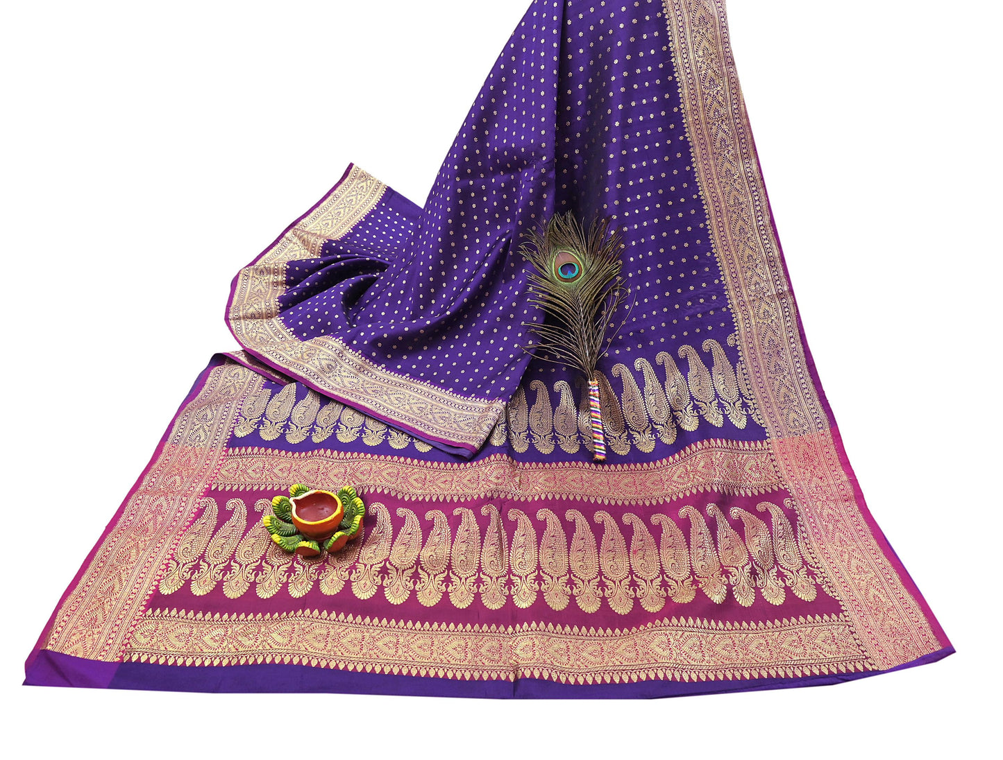 Indian Vintage Sari Pink & Purple Heavy Wedding Artificial Silk Woven Brocade Banarasi Sarees Ethnic Zari 5Yd Dress Making Bollywood Sari