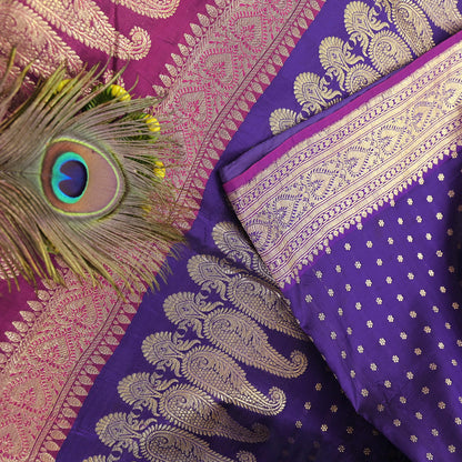 Indian Vintage Sari Pink & Purple Heavy Wedding Artificial Silk Woven Brocade Banarasi Sarees Ethnic Zari 5Yd Dress Making Bollywood Sari