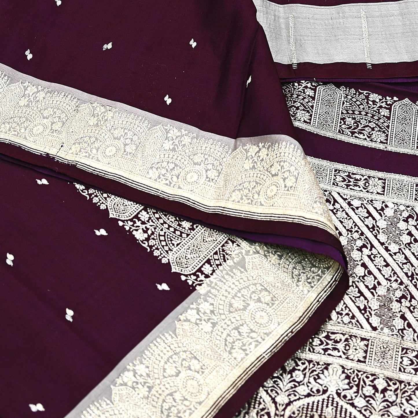 Indian Vintage Sari Wine & Gray Heavy Wedding Pure Satin Silk Banarasi Brocade Saree Zari 5Yd Craft Fabric Ethnic Dress making Crafting