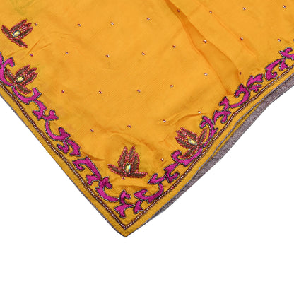 Indian Vintage Saffron Dupatta Pure silk Long Stole Hand Embroidered Scarves Stole Veil Wrap Sequins