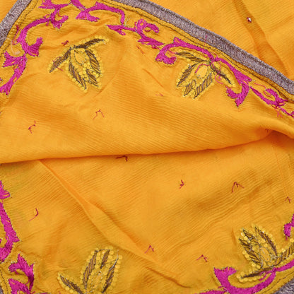 Indian Vintage Saffron Dupatta Pure silk Long Stole Hand Embroidered Scarves Stole Veil Wrap Sequins