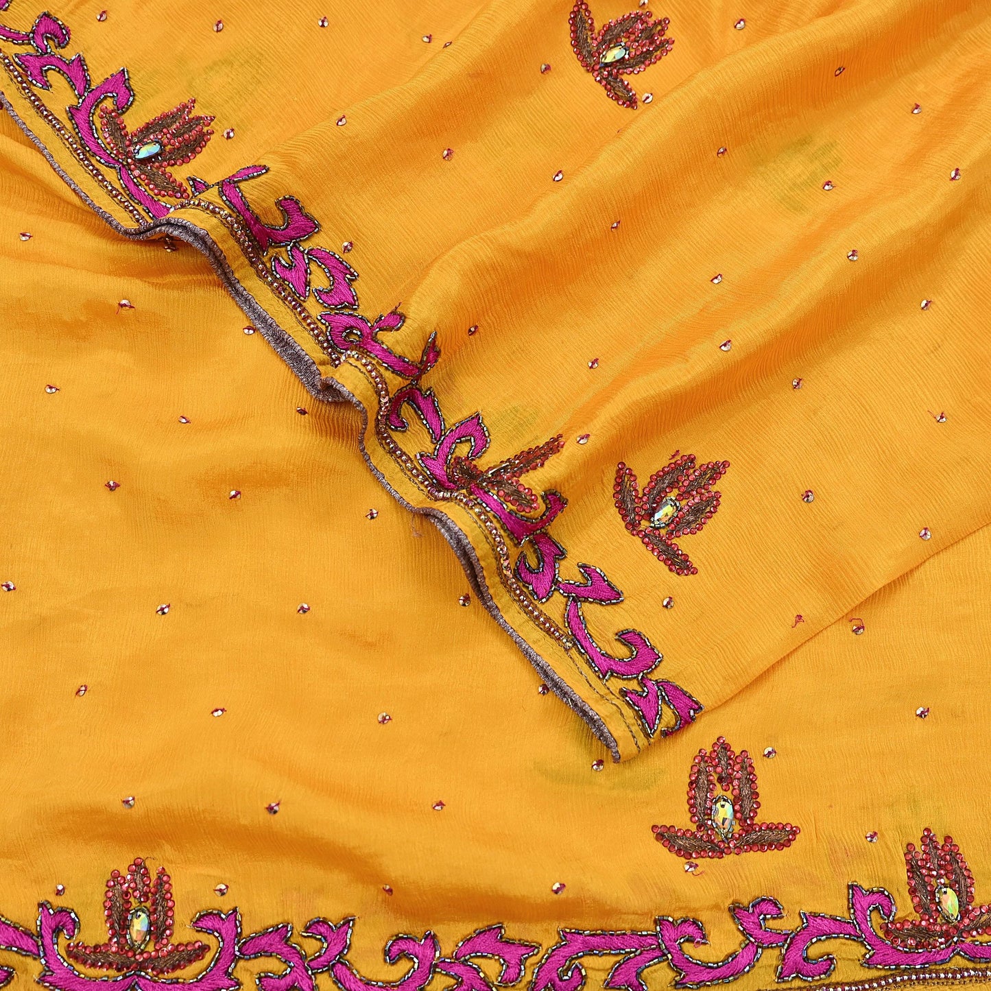 Indian Vintage Saffron Dupatta Pure silk Long Stole Hand Embroidered Scarves Stole Veil Wrap Sequins