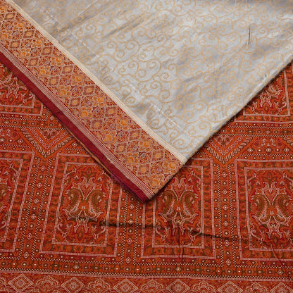 Vintage Gray & Maroon Banarasi Silk Saree Pure Satin Silk Handwoven Tanchoi Fabric with Paisley Weave 5 Yard Dressmaking Craft Material