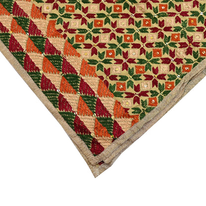 Indian Vintage Beige Heavy Wedding Dupatta Long Stole Crepe Silk Hand Embroidered Bagh Phulkari Stole Scarves