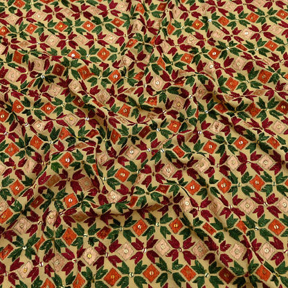 Indian Vintage Beige Heavy Wedding Dupatta Long Stole Crepe Silk Hand Embroidered Bagh Phulkari Stole Scarves