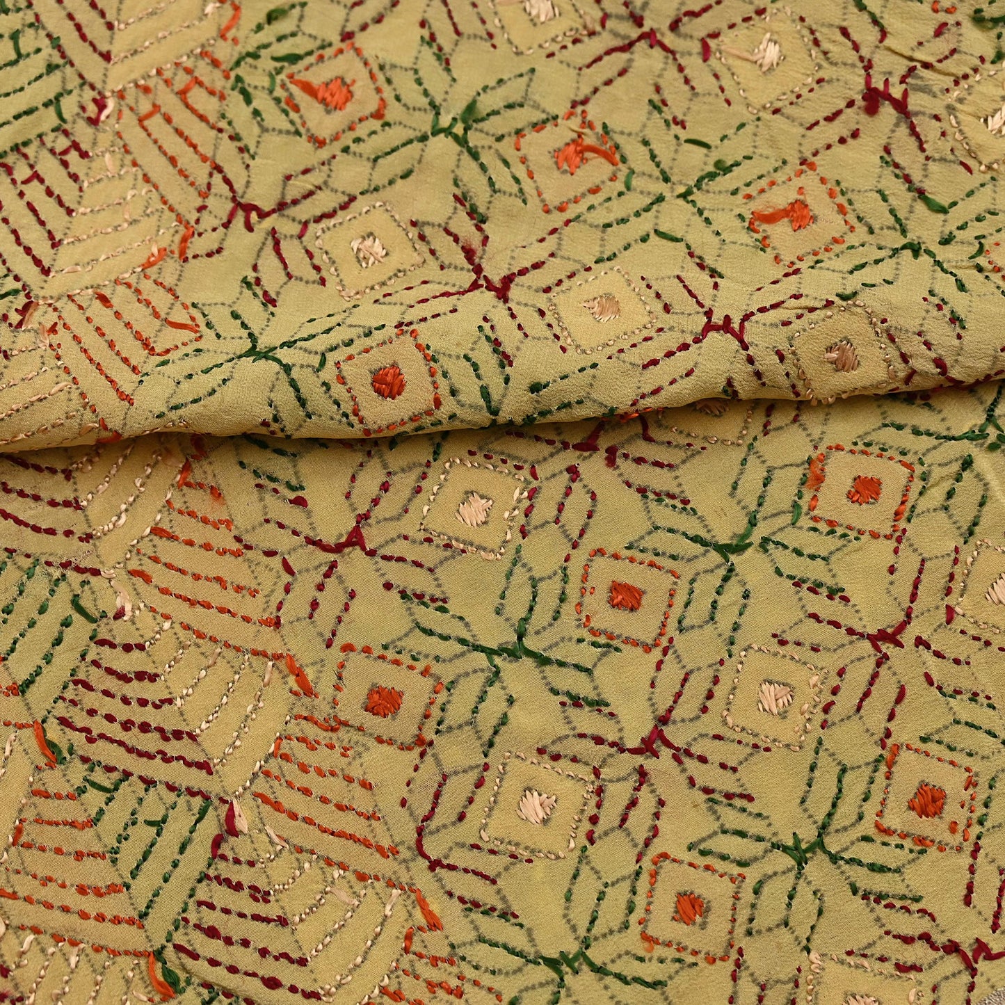 Indian Vintage Beige Heavy Wedding Dupatta Long Stole Crepe Silk Hand Embroidered Bagh Phulkari Stole Scarves