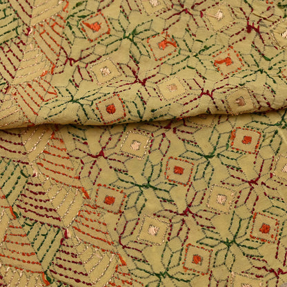Indian Vintage Beige Heavy Wedding Dupatta Long Stole Crepe Silk Hand Embroidered Bagh Phulkari Stole Scarves