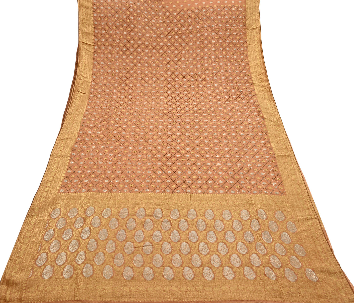 Heavy Saffron Saree Blend Georgette Hand Embroidered Sari Craft Fabric 5Yd Soft Ethnic Zari with Matching Blouse fabric