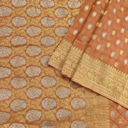 Heavy Saffron Saree Blend Georgette Hand Embroidered Sari Craft Fabric 5Yd Soft Ethnic Zari with Matching Blouse fabric