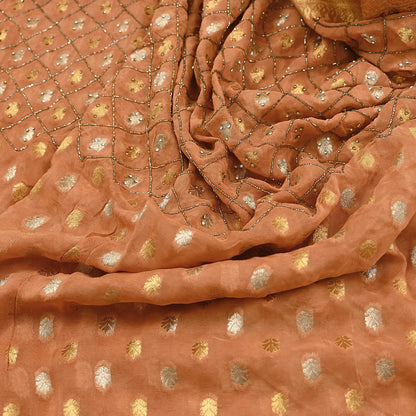 Heavy Saffron Saree Blend Georgette Hand Embroidered Sari Craft Fabric 5Yd Soft Ethnic Zari with Matching Blouse fabric