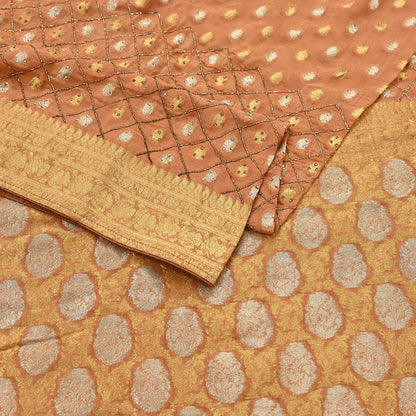 Heavy Saffron Saree Blend Georgette Hand Embroidered Sari Craft Fabric 5Yd Soft Ethnic Zari with Matching Blouse fabric