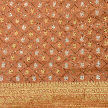 Heavy Saffron Saree Blend Georgette Hand Embroidered Sari Craft Fabric 5Yd Soft Ethnic Zari with Matching Blouse fabric