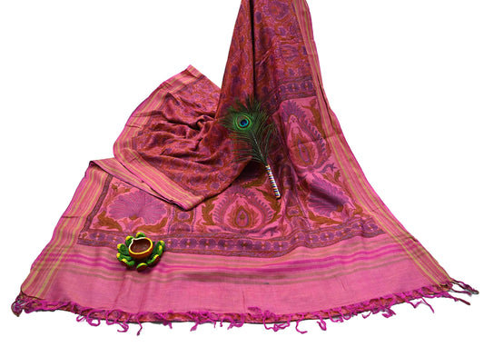 Vintage Peach & Pink Wool Saree Indian Pure Woolen Woven Floral Fabric 5 Yard Soft Warm Craft Material for Winter Sewing Dressmaking