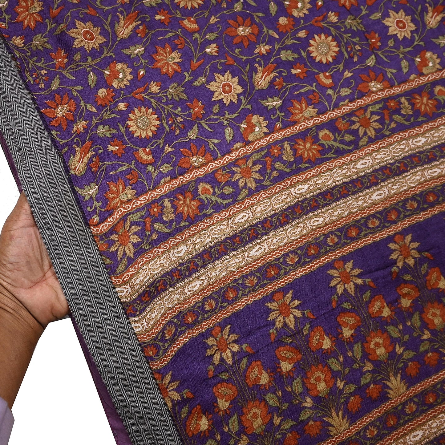 Vintage Purple Green Wool Saree Indian Pure Wool Floral Woven Fabric 6 Yard Soft Warm Craft Material for Winter Dressmaking & Sewing