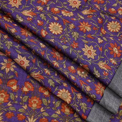 Vintage Purple Green Wool Saree Indian Pure Wool Floral Woven Fabric 6 Yard Soft Warm Craft Material for Winter Dressmaking & Sewing