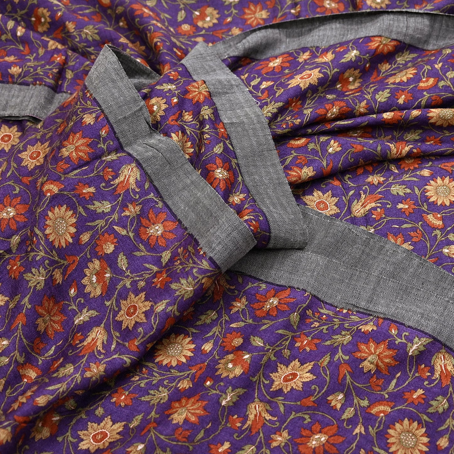 Vintage Purple Green Wool Saree Indian Pure Wool Floral Woven Fabric 6 Yard Soft Warm Craft Material for Winter Dressmaking & Sewing