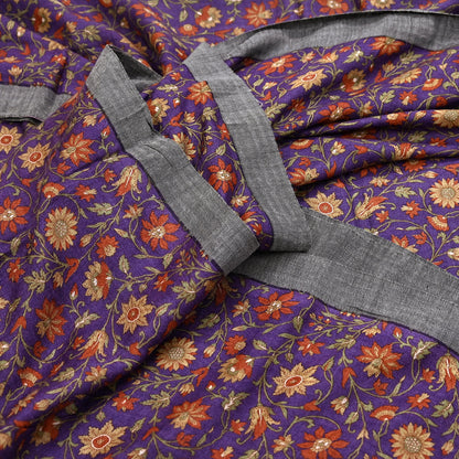 Vintage Purple Green Wool Saree Indian Pure Wool Floral Woven Fabric 6 Yard Soft Warm Craft Material for Winter Dressmaking & Sewing