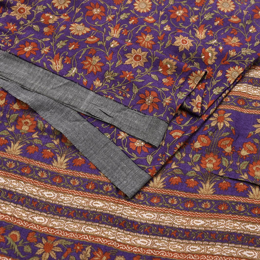 Vintage Purple Green Wool Saree Indian Pure Wool Floral Woven Fabric 6 Yard Soft Warm Craft Material for Winter Dressmaking & Sewing