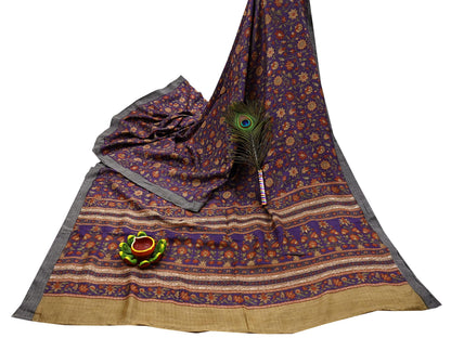 Vintage Purple Green Wool Saree Indian Pure Wool Floral Woven Fabric 6 Yard Soft Warm Craft Material for Winter Dressmaking & Sewing