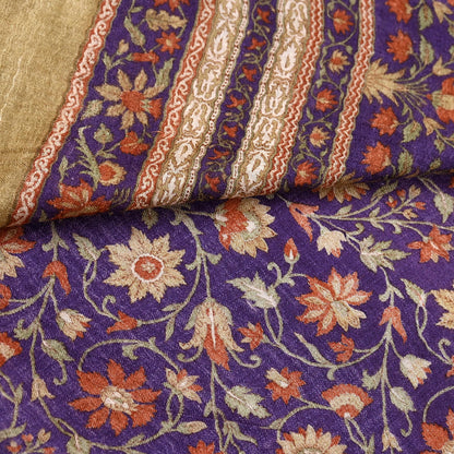 Vintage Purple Green Wool Saree Indian Pure Wool Floral Woven Fabric 6 Yard Soft Warm Craft Material for Winter Dressmaking & Sewing