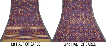 Vintage Purple Green Wool Saree Indian Pure Wool Floral Woven Fabric 6 Yard Soft Warm Craft Material for Winter Dressmaking & Sewing