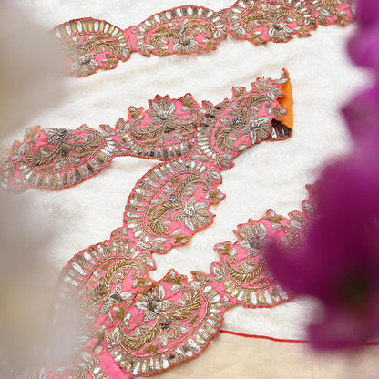 Indian Vintage Peach Sari Border, Anamika Khanna Hand Embroidered Dabka Zari Trim, Designer Craft Lace, Sewing Ribbon 1 Yard