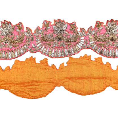 Indian Vintage Peach Sari Border, Anamika Khanna Hand Embroidered Dabka Zari Trim, Designer Craft Lace, Sewing Ribbon 1 Yard