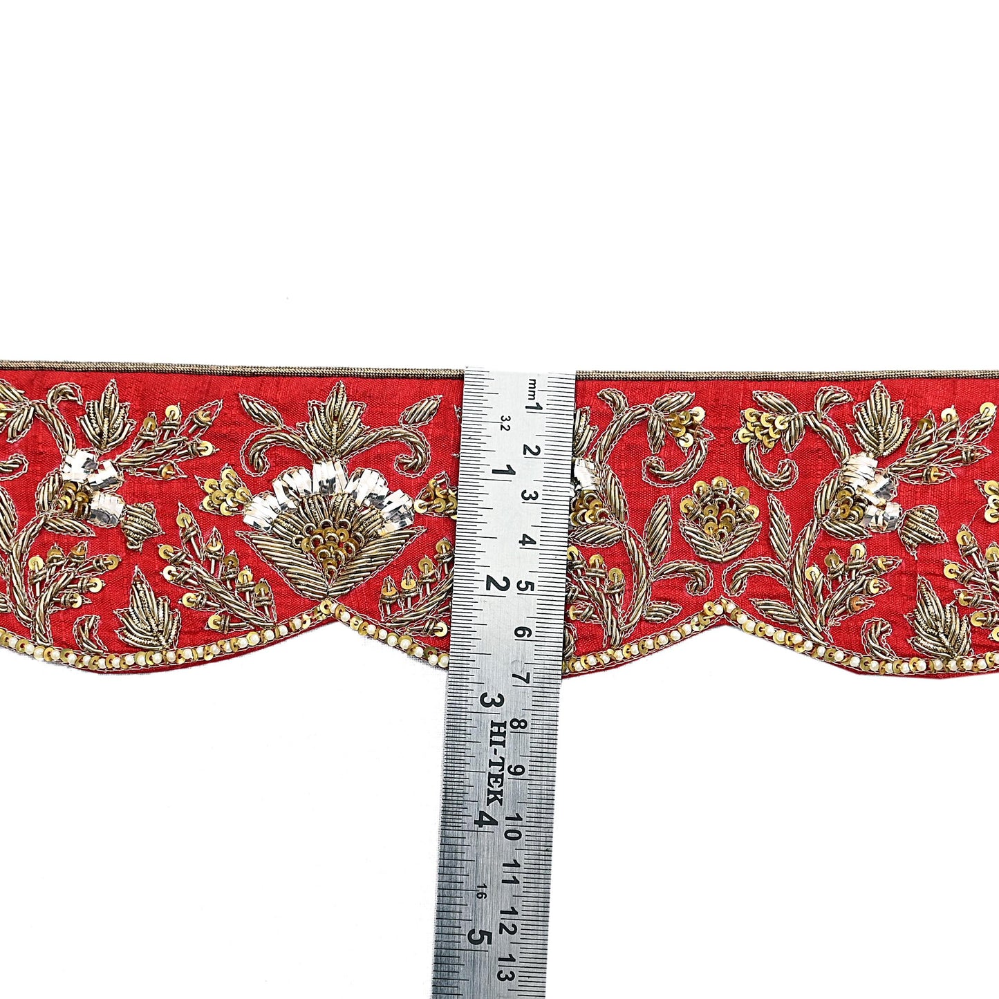 Indian Vintage Red Sari Border Sabyasachi Hand Embroidered Zari Dabka Lace Designer Sewing Trim Ribbon Bridal Craft Fabric 1 Yard