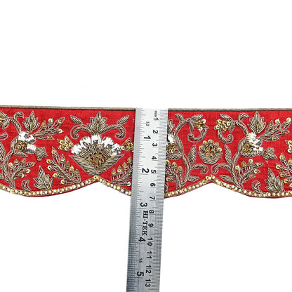 Indian Vintage Red Sari Border Sabyasachi Hand Embroidered Zari Dabka Lace Designer Sewing Trim Ribbon Bridal Craft Fabric 1 Yard