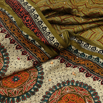 Indian Vintage Sari Green Pure Silk Hand Embroidered Sarees 5Yd Craft Fabric Sewing soft Quilting Crafting Ethnic Bollywood sarees