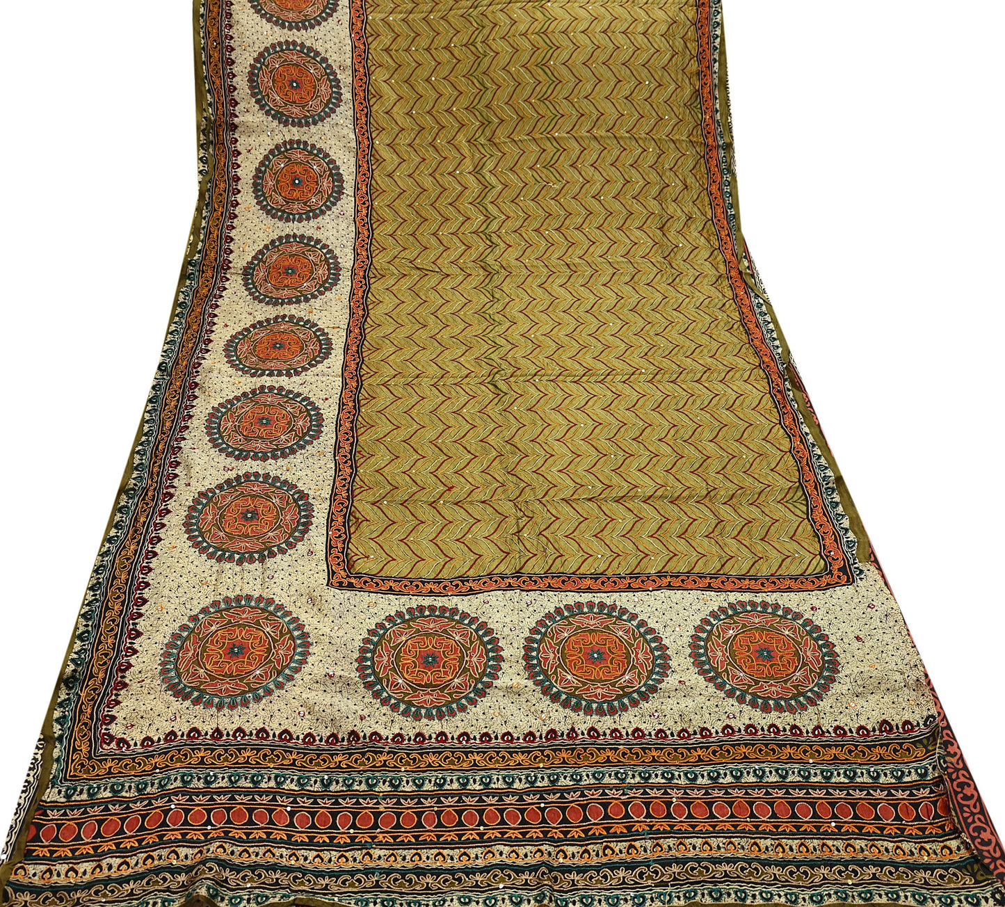 Indian Vintage Sari Green Pure Silk Hand Embroidered Sarees 5Yd Craft Fabric Sewing soft Quilting Crafting Ethnic Bollywood sarees