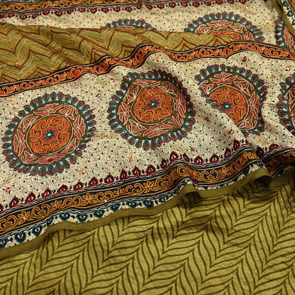 Indian Vintage Sari Green Pure Silk Hand Embroidered Sarees 5Yd Craft Fabric Sewing soft Quilting Crafting Ethnic Bollywood sarees
