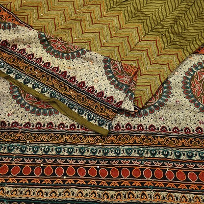 Indian Vintage Sari Green Pure Silk Hand Embroidered Sarees 5Yd Craft Fabric Sewing soft Quilting Crafting Ethnic Bollywood sarees