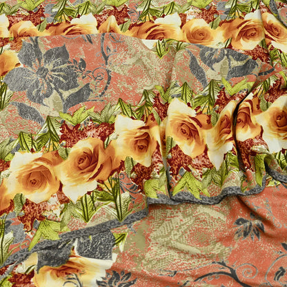 Indian Vintage Moss Crepe Saree Printed Floral Sari Fabric 6 Yards Soft Craft Fabric for Sewing, Dressmaking, Quilting,Upcycling