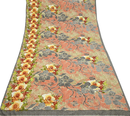 Indian Vintage Moss Crepe Saree Printed Floral Sari Fabric 6 Yards Soft Craft Fabric for Sewing, Dressmaking, Quilting,Upcycling