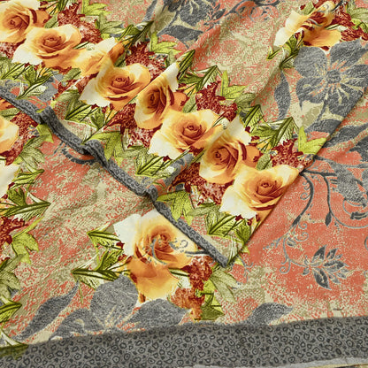 Indian Vintage Moss Crepe Saree Printed Floral Sari Fabric 6 Yards Soft Craft Fabric for Sewing, Dressmaking, Quilting,Upcycling