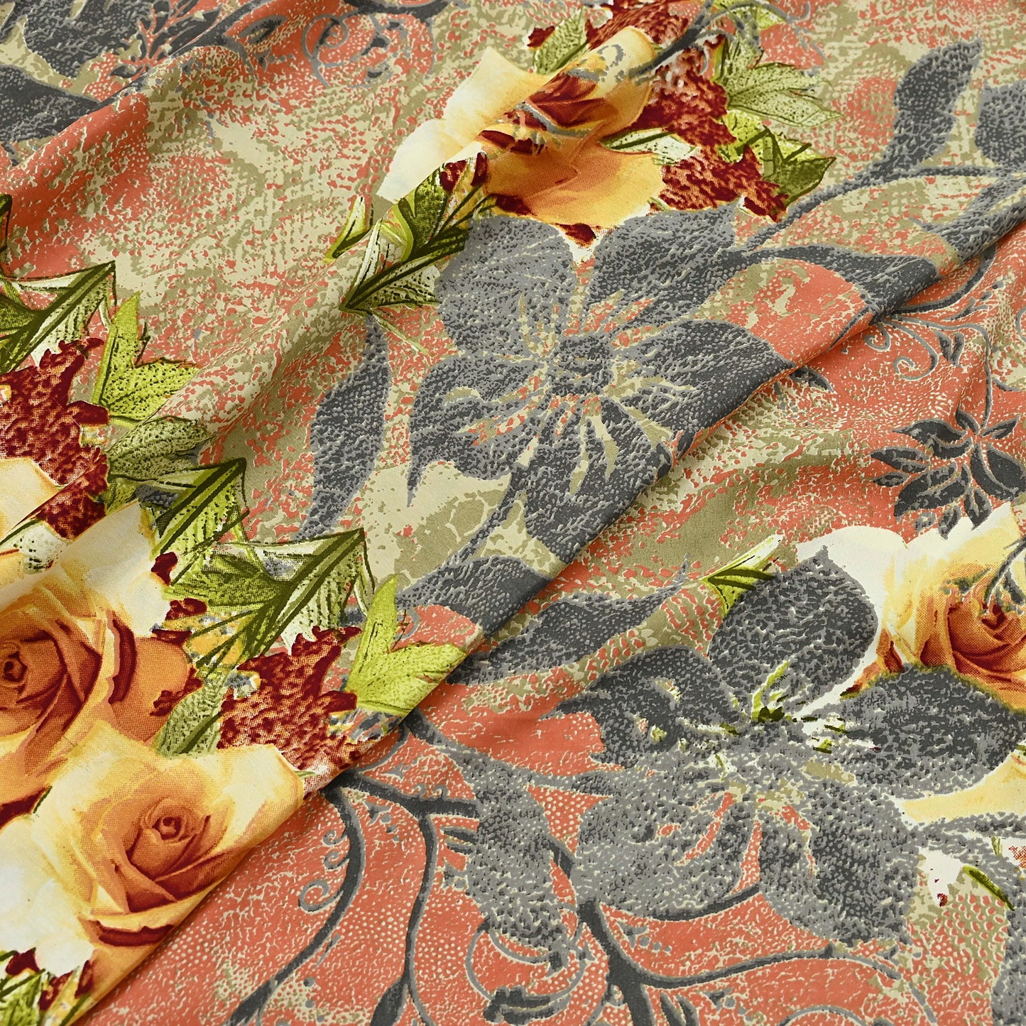 Indian Vintage Moss Crepe Saree Printed Floral Sari Fabric 6 Yards Soft Craft Fabric for Sewing, Dressmaking, Quilting,Upcycling