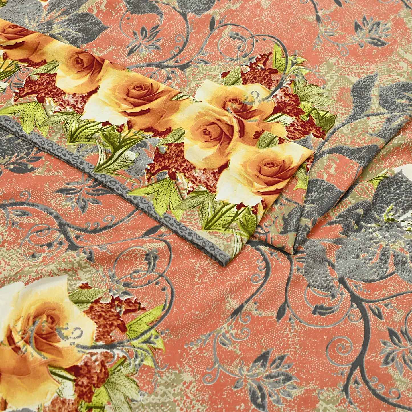 Indian Vintage Moss Crepe Saree Printed Floral Sari Fabric 6 Yards Soft Craft Fabric for Sewing, Dressmaking, Quilting,Upcycling