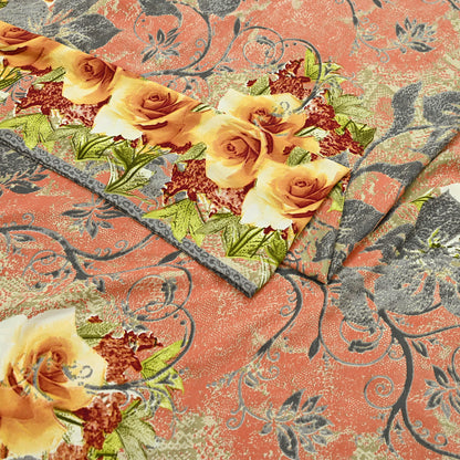 Indian Vintage Moss Crepe Saree Printed Floral Sari Fabric 6 Yards Soft Craft Fabric for Sewing, Dressmaking, Quilting,Upcycling