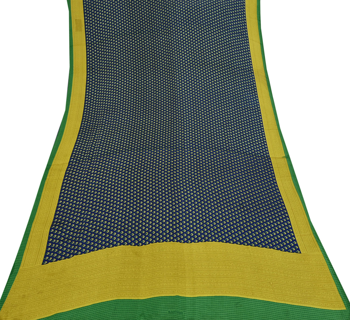 Indian Vintage Green & Blue Saree Moss Crepe Printed Sari 6yd Sewing Paisley Soft Craft Fabric Dressmaking Quilting Crafting Upcycle