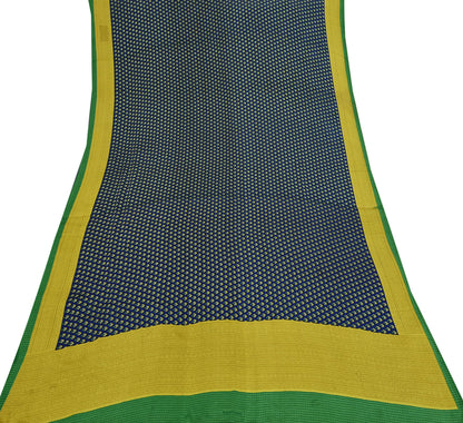 Indian Vintage Green & Blue Saree Moss Crepe Printed Sari 6yd Sewing Paisley Soft Craft Fabric Dressmaking Quilting Crafting Upcycle