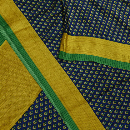 Indian Vintage Green & Blue Saree Moss Crepe Printed Sari 6yd Sewing Paisley Soft Craft Fabric Dressmaking Quilting Crafting Upcycle