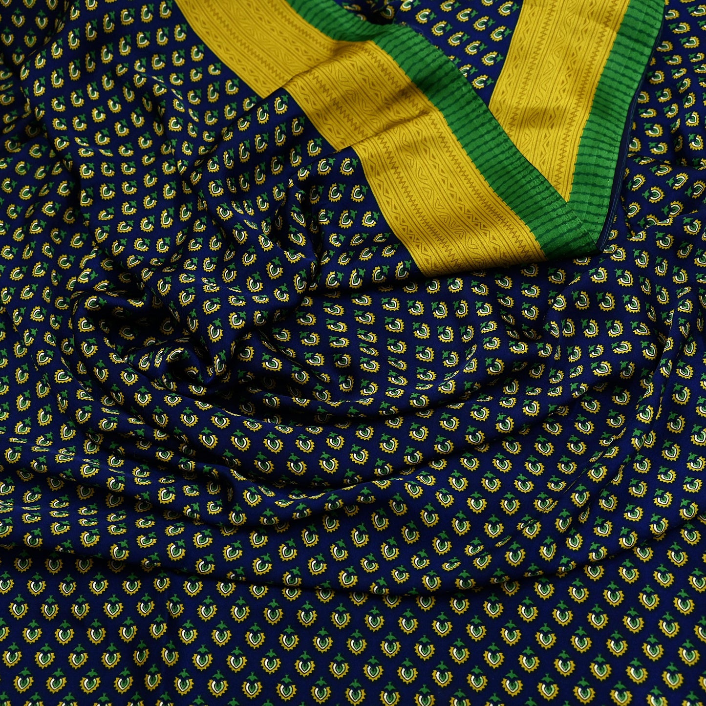 Indian Vintage Green & Blue Saree Moss Crepe Printed Sari 6yd Sewing Paisley Soft Craft Fabric Dressmaking Quilting Crafting Upcycle