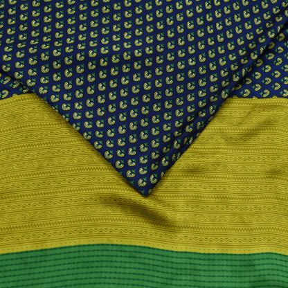 Indian Vintage Green & Blue Saree Moss Crepe Printed Sari 6yd Sewing Paisley Soft Craft Fabric Dressmaking Quilting Crafting Upcycle